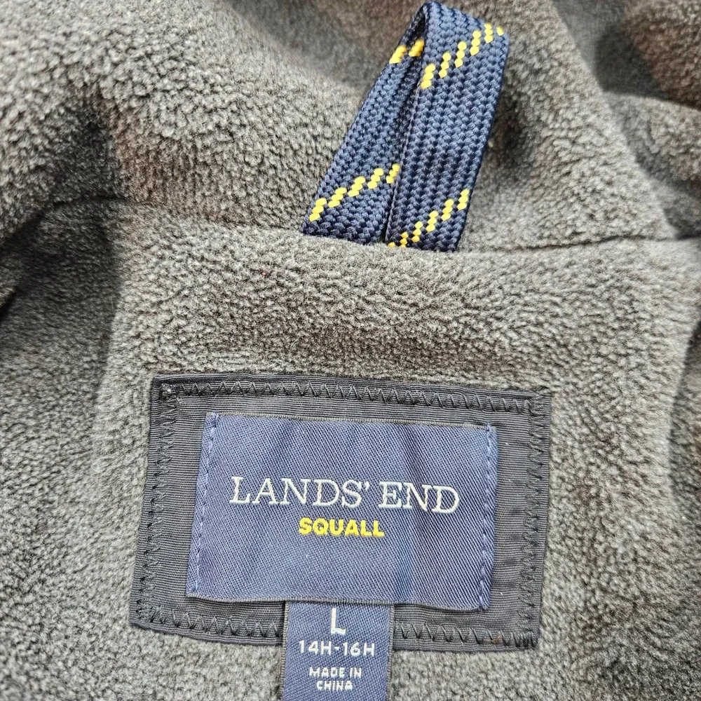 Lands' End Squall Jacket Boys L 14-16 Black Grey Excellent Fleece Lined Parka